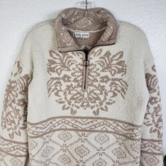 Knox Rose Bohemian Plush Sweatshirt 1/2 Zip Pullover size L Floral Ethnic - Picture 3 of 11